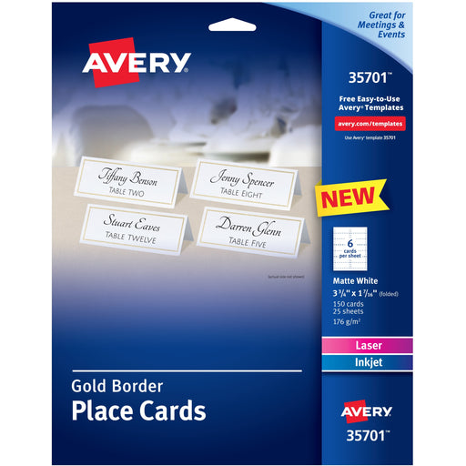 Avery® Place Cards With Gold Border 1-7/16" x 3-3/4" , 65 lbs. 150 Cards