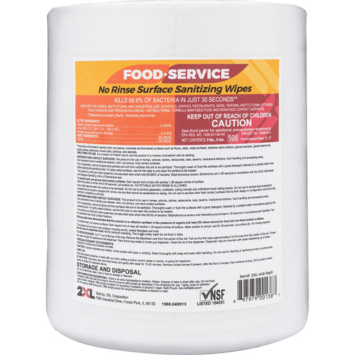 2XL No Rinse Foodservice Sanitizing Wipes