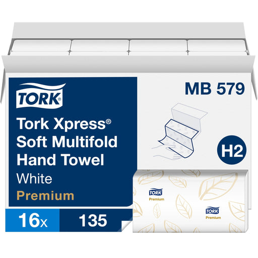 Tork Xpress Soft Multifold Hand Towel, White, Premium, H2, 3-Panel, High Performance, Absorbent, 2-Ply, 16 X 135 Sheets - MB579