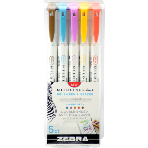 Zebra Pen Mildliner Brush Double-ended Creative Marker Warm Color Pack