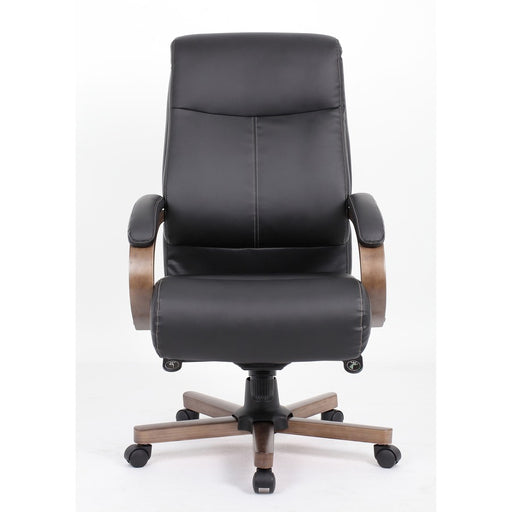 Lorell Wood Base Leather High-back Executive Chair