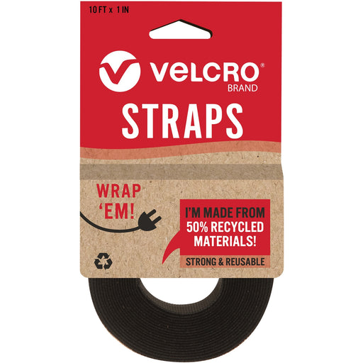 VELCRO® Strap,Adjustable,Reusable,Recycled,1"x10',Black