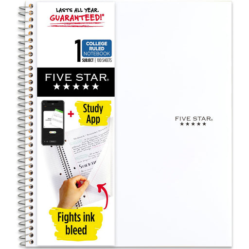 Mead Five Star Wirebound Notebook, 1 Subject, College Ruled, 11" x 8 1/2" , White