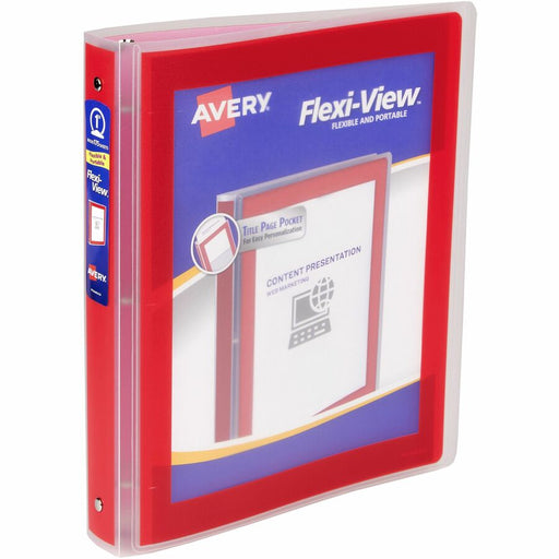 Avery® Flexi-View 3 Ring Binder, 1 Inch Round Rings, 1 Red Binder