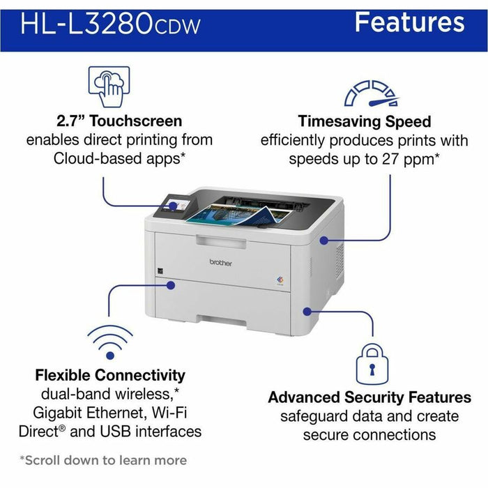 Brother HL-L3280CDW Wireless Compact Digital Color Printer with Laser Quality Output, Duplex and Mobile Printing & Ethernet