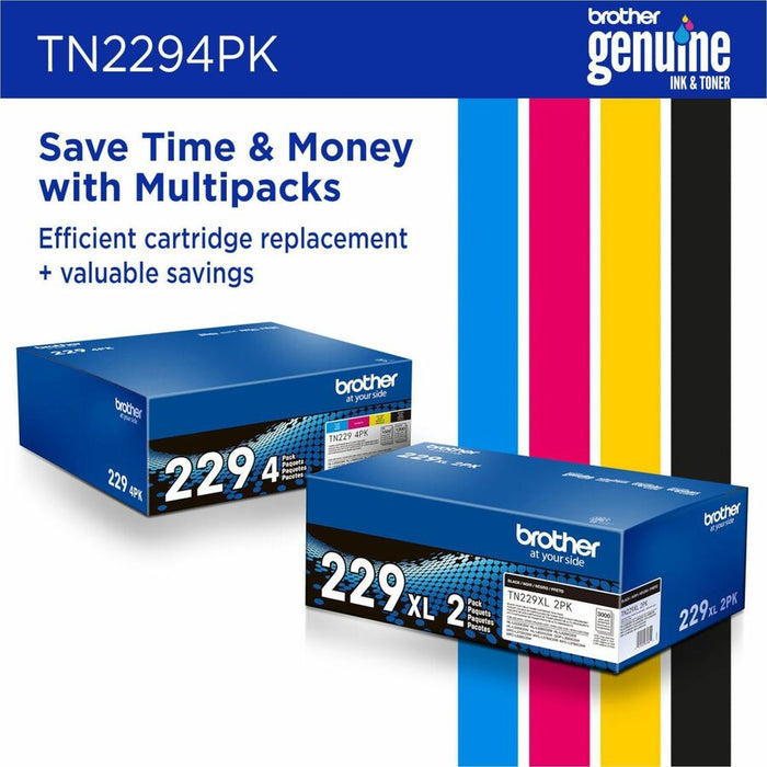 Brother Genuine TN2294PK Standard Yield Toner Cartridge Multipack (Includes 1 cartridge each of Black, Cyan, Magenta, and Yellow Toner)