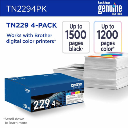Brother Genuine TN2294PK Standard Yield Toner Cartridge Multipack (Includes 1 cartridge each of Black, Cyan, Magenta, and Yellow Toner)