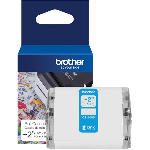 Brother Genuine CZ-1005 continuous length ~ 2 (1.97") 50 mm wide x 16.4 ft. (5 m) long label roll featuring ZINK® Zero Ink technology