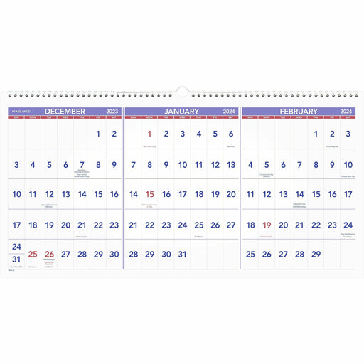 At-A-Glance 3-Month Horizontal Wall Calendar