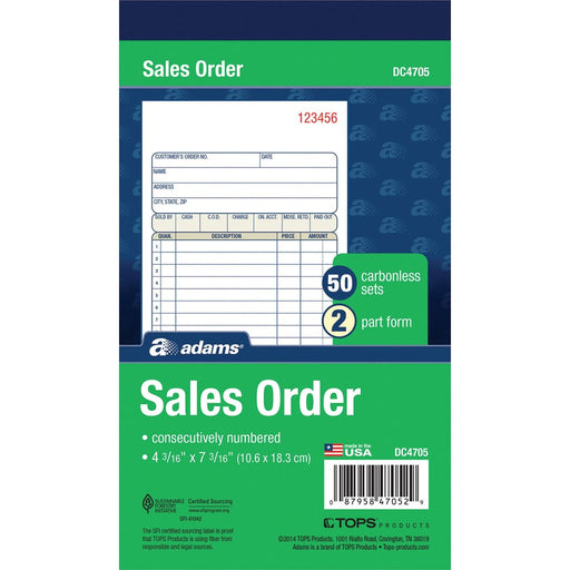 Adams Carbonless 2-part Numbered Sales Order Books
