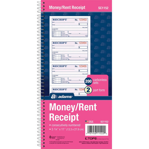 Adams Spiral 2-part Money/Rent Receipt Book