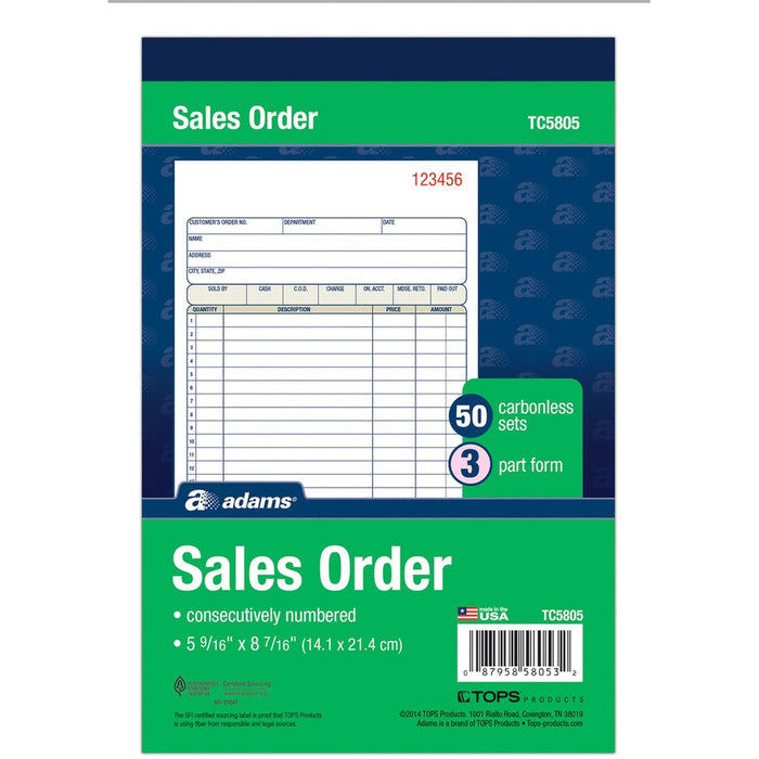 Adams Carbonless 3-part Sales Order Books