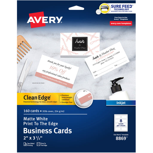 Avery® Clean Edge Business Cards, 2" x 3.5" , White, 160 (08869)