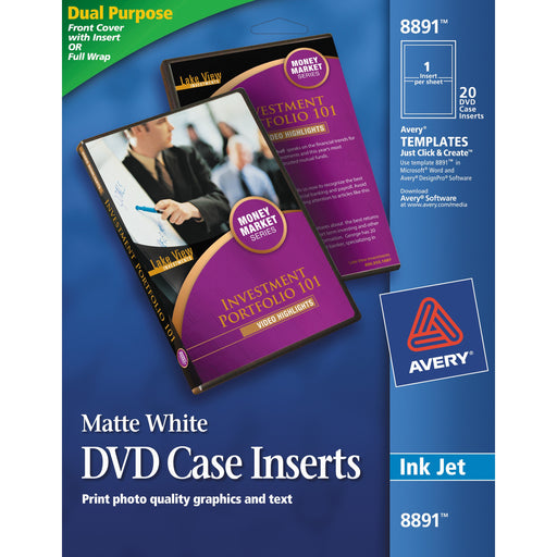Avery® Avery(R) Matte White DVD Case Inserts, 20 Inserts (8891)