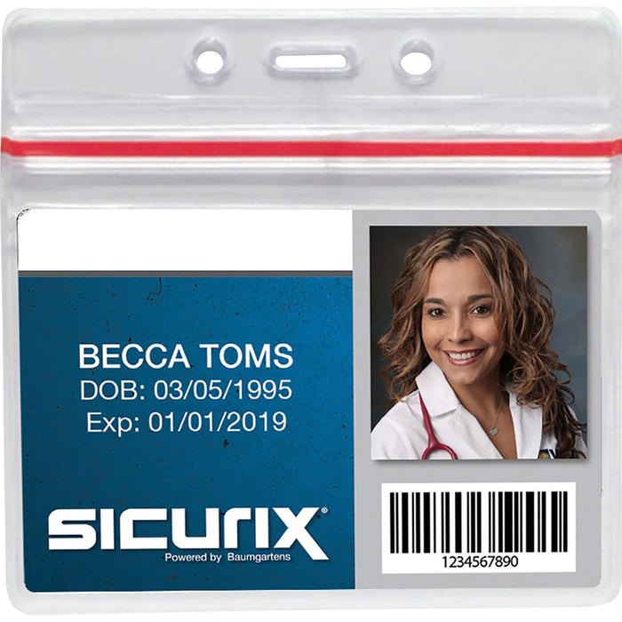 SICURIX Sealable ID Badge Holder - 50 / PK - Support 3.75 x 2.62 Media - Horizontal - Vinyl - 50 / Pack - Clear