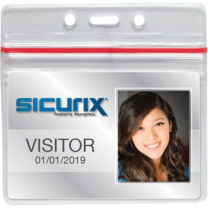 SICURIX Sealable ID Badge Holder - 50 / PK - Support 3.75 x 2.62 Media - Horizontal - Vinyl - 50 / Pack - Clear