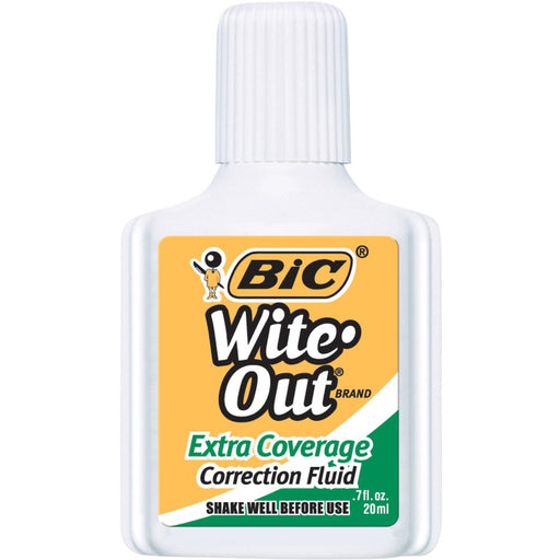 BIC Extra Coverage Correction Fluid, White, 12 Pack