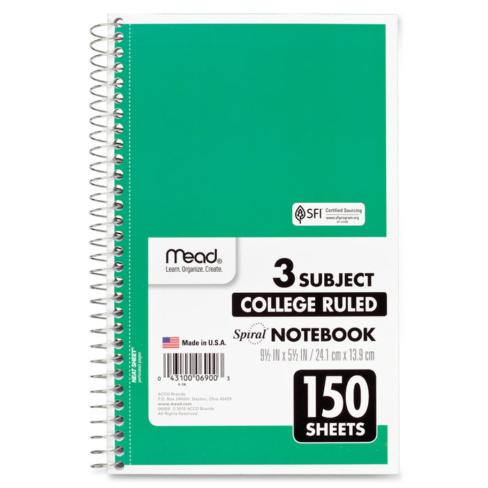 Mead 3-Subject Wirebound College Rule Notebook