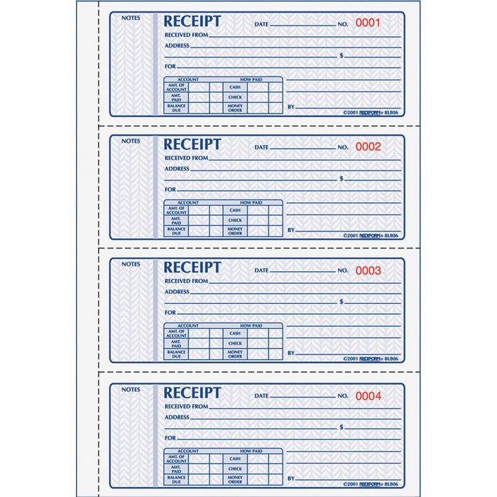 Rediform Money Receipt 4 Per Page Collection Forms