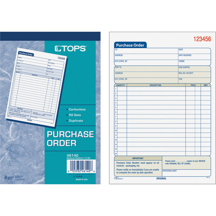 TOPS Carbonless 2-Part Purchase Order Books