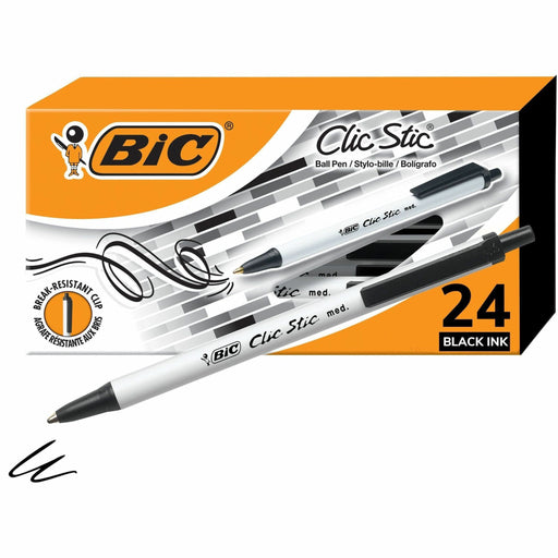 BIC Clic Stic Fashion Retractable Ball Point Pen, Black, 24 Pack
