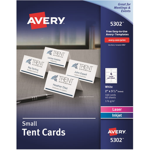 Avery® Place Cards, Two-Sided Printing, 2" x 3-1/2" , 160 Cards (5302)