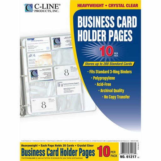 C-Line Business Card Holder Pages for Ring Binders, Poly