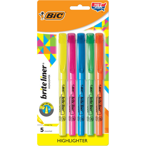 BIC Brite Liner Grip Highlighters, Assorted, 5 Pack