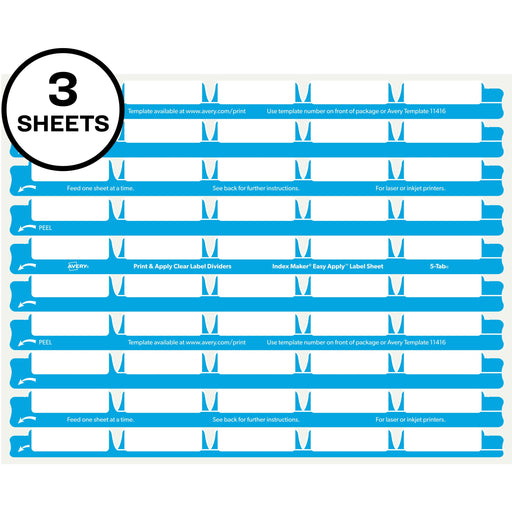 Avery® 5 Tab Easy Print & Apply Clear Label Sheet Refills (11225)