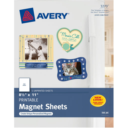 Avery® Printable Magnet Sheets, 8.5" x 11" , 5 Sheets (3270)