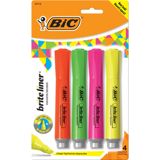 BIC Brite Liner Grip XL Highlighters, Assorted, 4 Pack