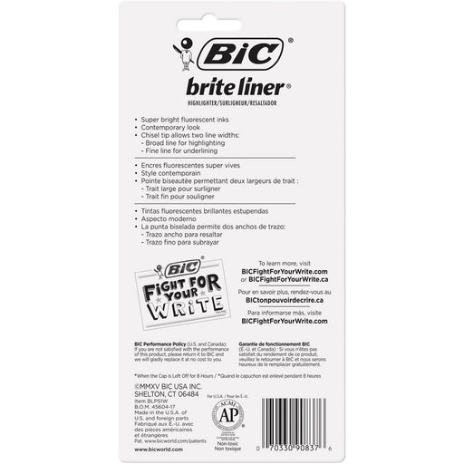 BIC Brite Liner Highlighter, Assorted, 5 Pack