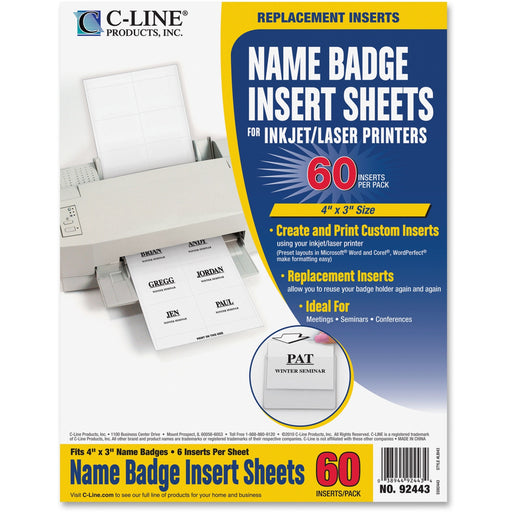 C-Line Replacement Name Badge Insert Sheets for Laser/Inkjet Printers