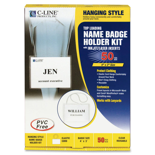 C-Line Hanging Style Name Badge Kit with White Elastic Cord