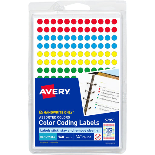 Avery® Dot Stickers, 1/4" Diameter, Assorted, 760 Total (5795)