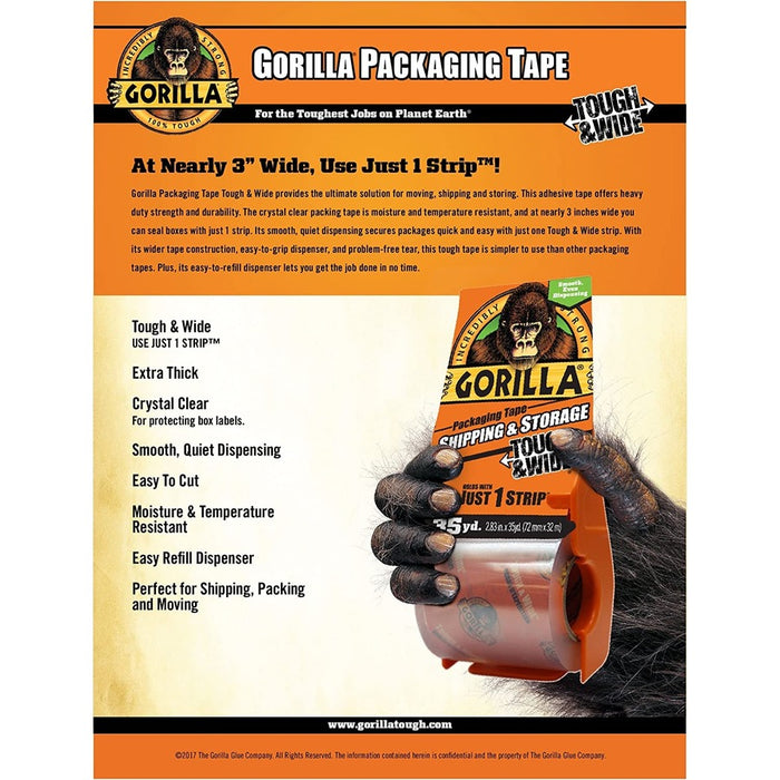 Gorilla Heavy-Duty Tough & Wide Shipping/Packaging Tape