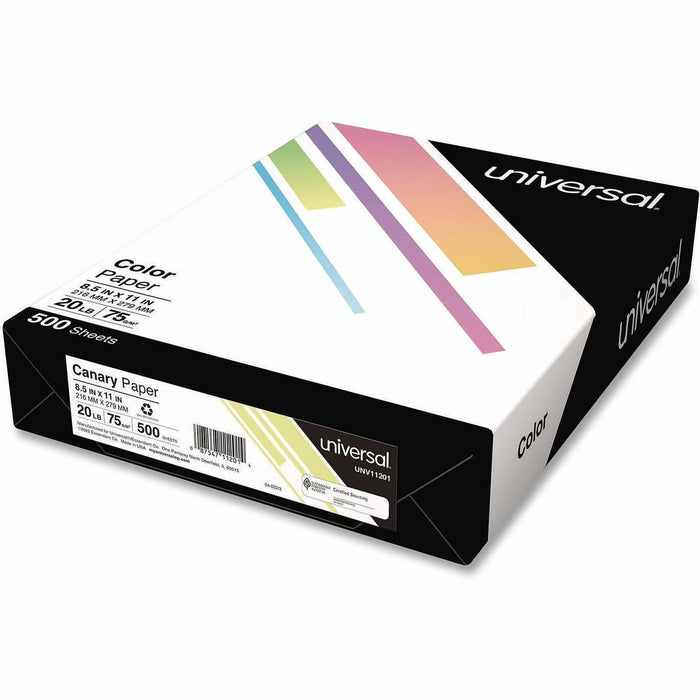 Universal Deluxe Colored Paper, 20 lb Bond Weight, 8.5 x 11, Canary, 500/Ream