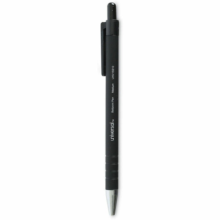 Universal Ballpoint Pen, Retractable, Medium 1 mm, Black Ink, Black Barrel, Dozen