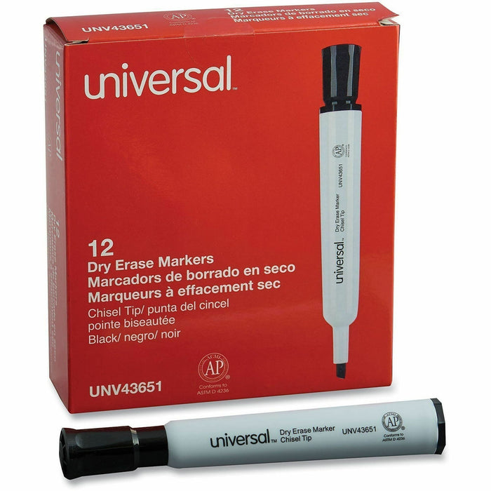 Universal Dry Erase Marker, Broad Chisel Tip, Black, Dozen