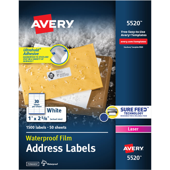 Avery® 1" x 2-5/8" Labels, Ultrahold, 1,500 Labels (5520)