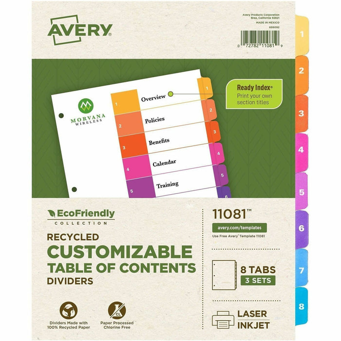 Avery EcoFriendly Recycled Dividers, 8 Tabs (3 Sets of 11081)