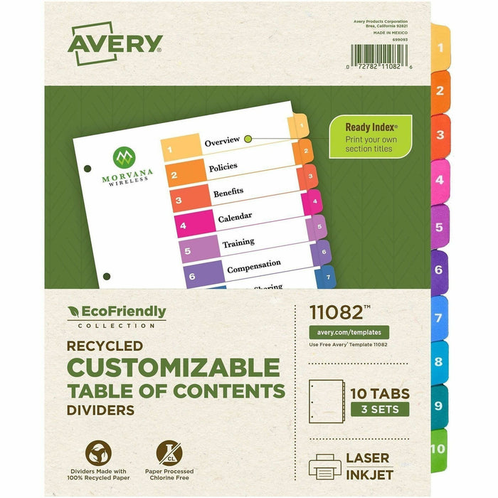 Avery EcoFriendly Recycled Dividers, 10 Tabs (3 Sets of 11082)