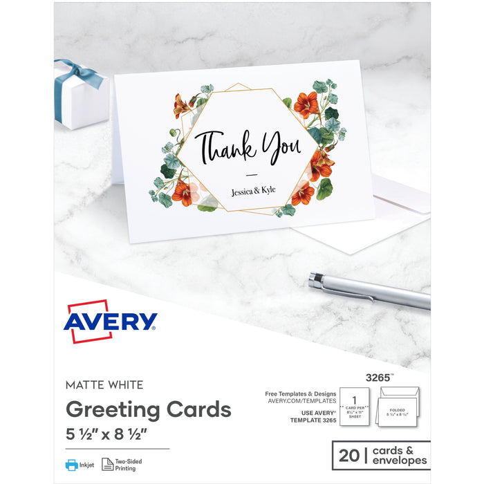 Avery&reg; Half-Fold Greeting Cards, Matte, 5-1/2" x 8-1/2" , 20 Cards/Envelopes (3265)