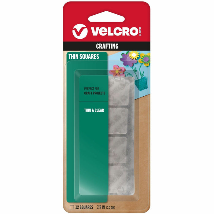 VELCRO&reg; Thin Clear Fasteners 7/8in Squares Clear 12 ct