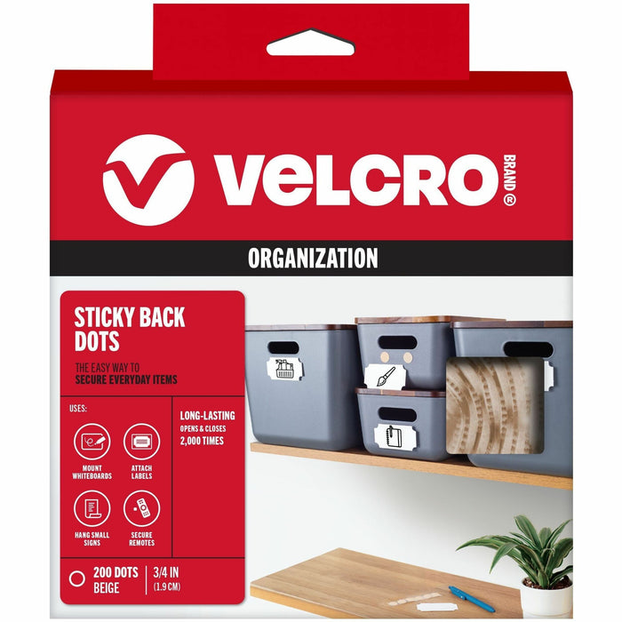 VELCRO&reg; Sticky Back 3/4in Circles Beige 200 ct