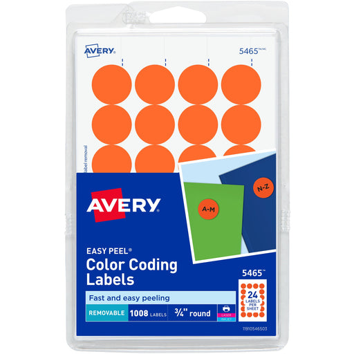 Avery® Color-Coding Labels, Removable Adhesive, 3/4" Diameter, 1,008 Labels