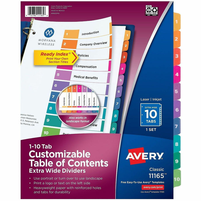 Avery Extra-Wide Dividers, 10 Tabs, Ready Index (11165)