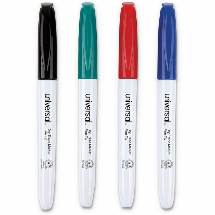 Universal Pen Style Dry Erase Marker, Fine Bullet Tip, Assorted Colors, 4/Set