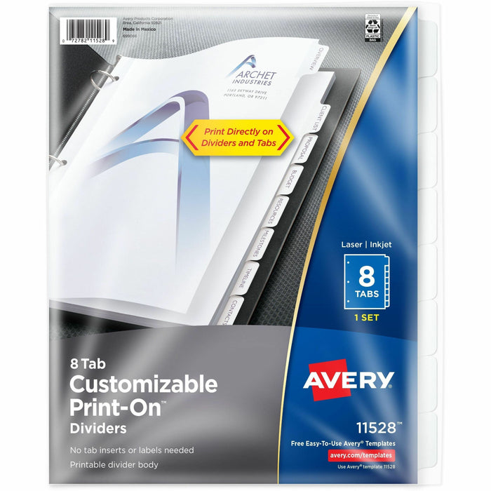 Avery&reg; Customizable Print-On(TM) Dividers, 8-Tab Set (11528)