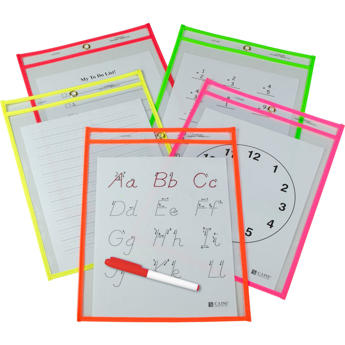 C-Line Reusable Dry Erase Pockets, Assorted, 9 x 12, 25/BX